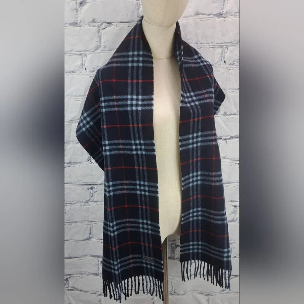 Burberry Men's Scarf Navy Nova Check Vintage Y2K 90s Lambswool England 13